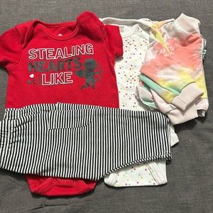 3-6M clothing bundle 2 onesies, 1 pant, 1 like coat.